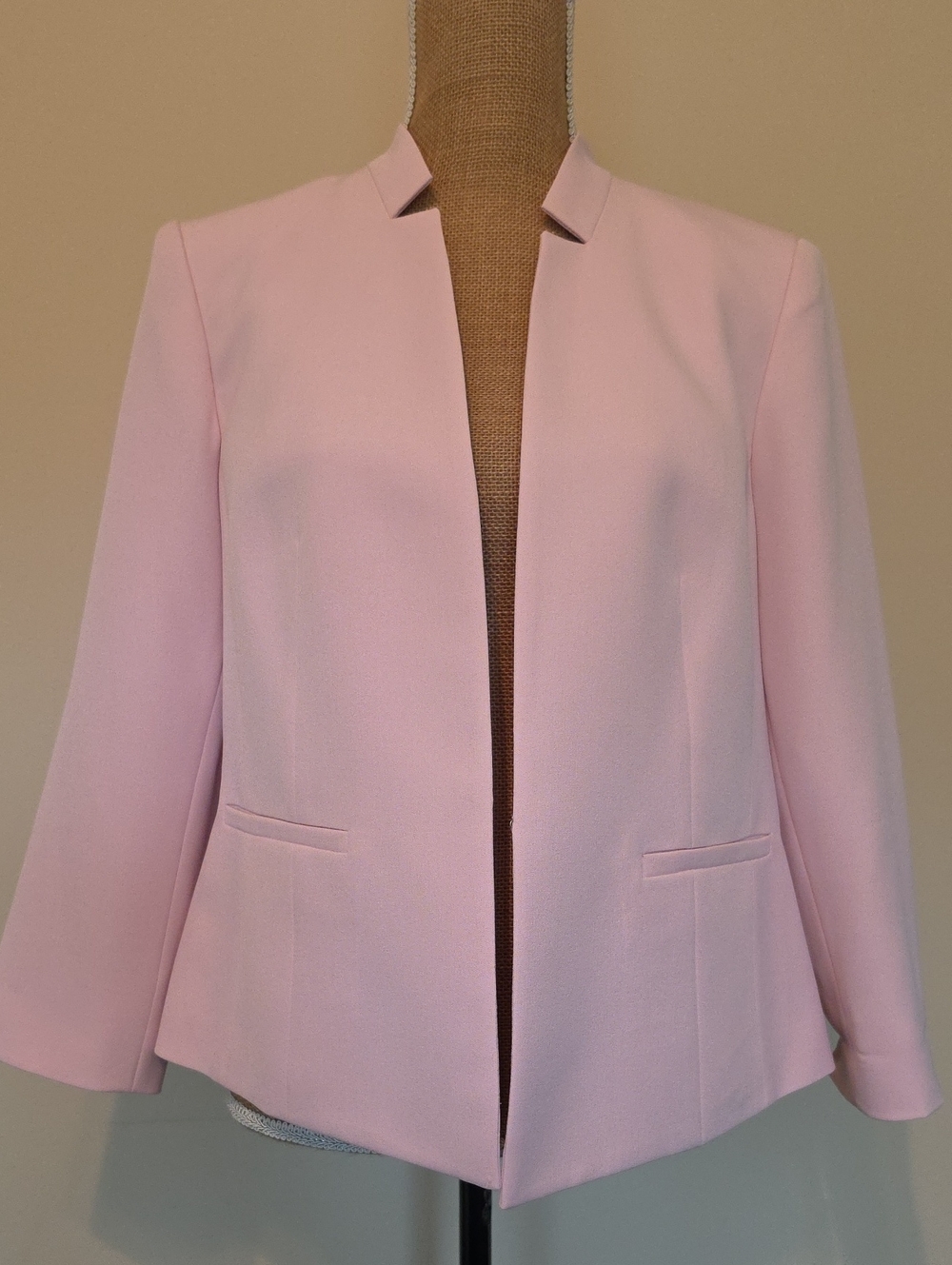 Kasper Pale Pink Collarless Open-Front Blazer